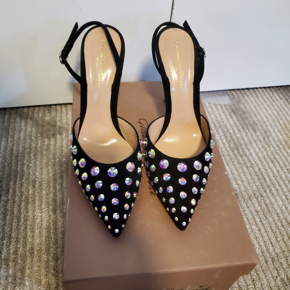 Gianvito Rossi Spectra Sling Black Suede Heels Size 40 (10). BRAND NEW With Tags